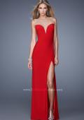 Picture of: Long Prom Gown with Slit and Sheer Illusion Netting in Red, Style: 20958, Detail Picture 1