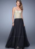 Picture of: Strapless Long Prom Dress with Sheer Corset Bodice in Black Gold, Style: 20969, Detail Picture 1