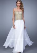 Picture of: Strapless Long Prom Dress with Sheer Corset Bodice in White Gold, Style: 20969, Detail Picture 2