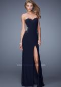 Picture of: Long Jersey Prom Dress with Sheer Sides and Beaded Lace in Plum, Style: 20972, Main Picture