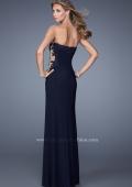 Picture of: Long Jersey Prom Dress with Sheer Sides and Beaded Lace in Plum, Style: 20972, Back Picture