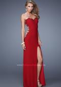 Picture of: Long Jersey Prom Dress with Sheer Sides and Beaded Lace in Red, Style: 20972, Detail Picture 1