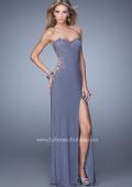 Picture of: Long Jersey Prom Dress with Sheer Sides and Beaded Lace in Silver, Style: 20972, Detail Picture 2