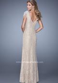 Picture of: Vintage Inspired Beaded Lace Gown with Cap Sleeves in Nude, Style: 20973, Back Picture