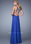 Picture of: Long Chiffon Gown with Jeweled Cut Out Straps in Blue, Style: 20983, Back Picture
