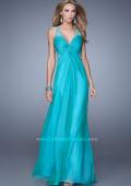 Picture of: Long Chiffon Gown with Jeweled Cut Out Straps in Aqua, Style: 20983, Detail Picture 1