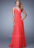 Picture of: Long Chiffon Gown with Jeweled Cut Out Straps in Red, Style: 20983, Detail Picture 2