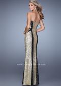 Picture of: Floor Length Strapless Gown with Pearls and Sequins in Gold Black, Style: 20987, Back Picture
