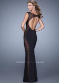 Picture of: Cap Sleeve Long Jersey Dress with Polka Dot Lace in Black, Style: 20989, Back Picture