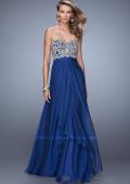Picture of: Strapless Chiffon Gown with Tiered Skirt and Beading in Navy, Style: 20994, Detail Picture 2