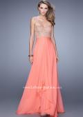 Picture of: Strapless Chiffon Gown with Tiered Skirt and Beading in Peach, Style: 20994, Detail Picture 3