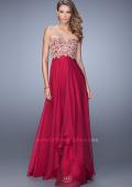 Picture of: Strapless Chiffon Gown with Tiered Skirt and Beading in Red, Style: 20994, Detail Picture 4