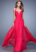 Picture of: V Neckline Long Prom Dress with Sheer Fabric Detail in Red, Style: 20995, Detail Picture 1
