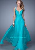 Picture of: V Neckline Long Prom Dress with Sheer Fabric Detail in Aqua, Style: 20995, Detail Picture 2