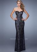 Picture of: Long Beaded Lace Gown with Sheer Illusion Sides in Blue, Style: 20999, Main Picture