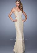 Picture of: Long Beaded Lace Gown with Sheer Illusion Sides in Nude, Style: 20999, Detail Picture 1