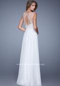 Picture of: Long Chiffon Dress with Embroidery and Keyhole Back in White, Style: 21005, Back Picture
