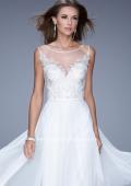 Picture of: Long Chiffon Dress with Embroidery and Keyhole Back in White, Style: 21005, Detail Picture 1