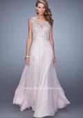 Picture of: Long Chiffon Dress with Embroidery and Keyhole Back in Pink, Style: 21005, Detail Picture 2