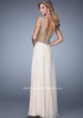 Picture of: Long Chiffon Gown with Knotted Bust and Beading in Nude, Style: 21012, Back Picture