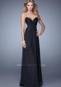 Picture of: Long Chiffon Gown with Knotted Bust and Beading in Black, Style: 21012, Detail Picture 1