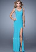 Picture of: Chic Long Jersey Dress with Sheer Rhinestone Detail in Aqua, Style: 21013, Main Picture