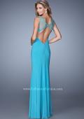Picture of: Chic Long Jersey Dress with Sheer Rhinestone Detail in Aqua, Style: 21013, Back Picture