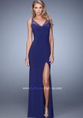 Picture of: Chic Long Jersey Dress with Sheer Rhinestone Detail in Blue, Style: 21013, Detail Picture 1