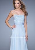 Picture of: Gathered Waistband Long Prom Dress with Crystal Beads in Blue, Style: 21015, Detail Picture 4