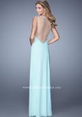 Picture of: Deep V Jersey Dress with Sheer Illusion Netting in Aqua, Style: 21020, Back Picture