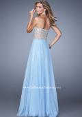 Picture of: Long Strapless Gown with Gathered Bodice and Pearls in Blue, Style: 21022, Back Picture