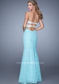 Picture of: Strapless Lace Dress Encrusted with Pearls and Stones in Aqua, Style: 21023, Back Picture