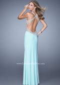 Picture of: Long Prom Dress with Sheer Metallic Embroidery in Aqua, Style: 21024, Main Picture