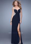 Picture of: Long Prom Dress with Sheer Metallic Embroidery in Navy, Style: 21024, Detail Picture 2