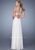 Picture of: Chiffon Halter Gown with Pearl Encrusted Embroidery in White, Style: 21025, Back Picture