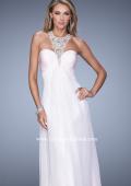 Picture of: Chiffon Halter Gown with Pearl Encrusted Embroidery in White, Style: 21025, Detail Picture 1