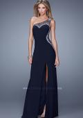 Picture of: Long One Shoulder Prom Dress with Iridescent Stones in Black, Style: 21026, Detail Picture 1