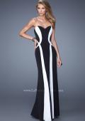 Picture of: Floor Length Prom Gown with Pearl Accents in Black White, Style: 21028, Main Picture