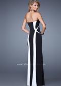Picture of: Floor Length Prom Gown with Pearl Accents in Black White, Style: 21028, Back Picture