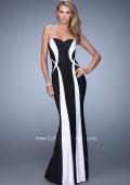 Picture of: Floor Length Prom Gown with Pearl Accents in Black White, Style: 21028, Detail Picture 1