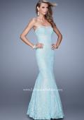 Picture of: Long Lace Mermaid Gown with Pearls and Rhinestones in Aqua, Style: 21034, Detail Picture 1