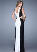 Picture of: Jersey Prom Dress with Modest Neckline and Pearls in Black White, Style: 21049, Back Picture
