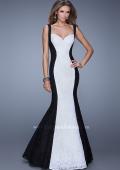 Picture of: Long Chic Sleeveless Gown with Lace Panels in Black White, Style: 21052, Main Picture