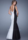 Picture of: Long Chic Sleeveless Gown with Lace Panels in Black White, Style: 21052, Back Picture