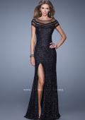 Picture of: Sultry Sequin Prom Dress with Cap Sleeves and Slit in Black, Style: 21058, Main Picture