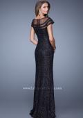 Picture of: Sultry Sequin Prom Dress with Cap Sleeves and Slit in Black, Style: 21058, Back Picture
