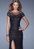 Picture of: Sultry Sequin Prom Dress with Cap Sleeves and Slit in Black, Style: 21058, Detail Picture 1