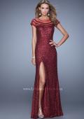 Picture of: Sultry Sequin Prom Dress with Cap Sleeves and Slit in Red, Style: 21058, Detail Picture 2