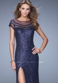 Picture of: Sultry Sequin Prom Dress with Cap Sleeves and Slit in Navy, Style: 21058, Detail Picture 6