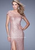 Picture of: Sultry Sequin Prom Dress with Cap Sleeves and Slit in Rose Gold, Style: 21058, Detail Picture 7